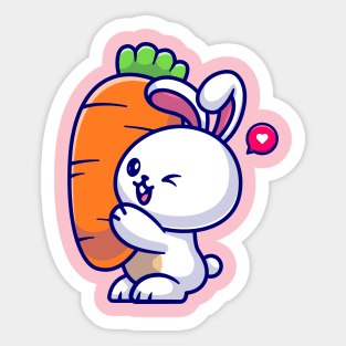 Cute Rabbit Holding Carrot Cartoon Sticker